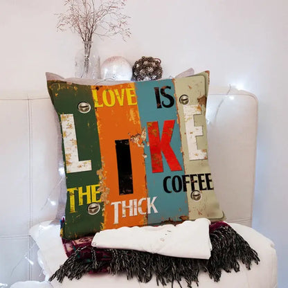 Rustic multi-colored peach skin throw pillow 45x45cm with love is like coffee text for living room decorbites 45x45cm peach
