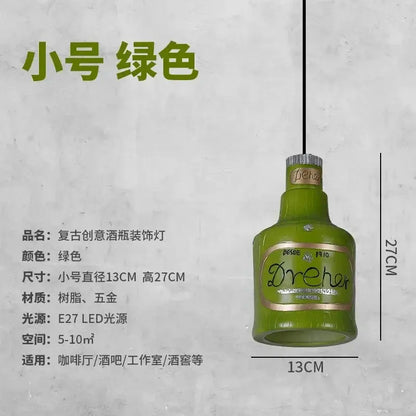 Vintage dreher green glass bottle pendant lights with metallic cap and gold label perfect for kitchen island decorbites atmosphere glass pendant