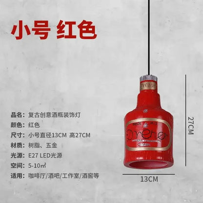 Red vintage-style glass bottle pendant light with metallic cap and gold label perfect for kitchen island decorbites atmosphere glass pendant
