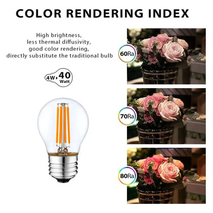Vintage edison clear glass led globe bulb with three warm orange filaments and metallic screw base for dimmable bedroom light