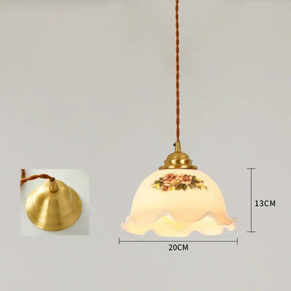 Vintage floral cracked glass pendant light with cream glass shade and scalloped edges by decorbites pendant light