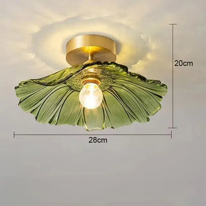 Vintage flower glass pendant light with green leaf-shaped glass shade and brass base ideal for dining room pendant light