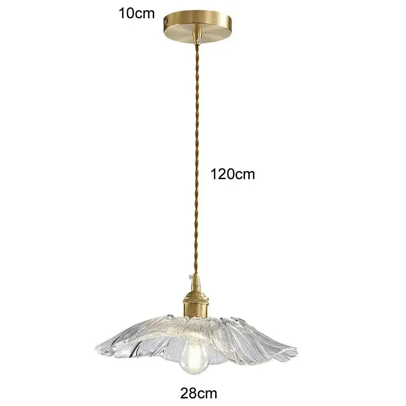 Vintage flower glass pendant light with fluted clear glass and brass hardware in a multi color dining room trio design