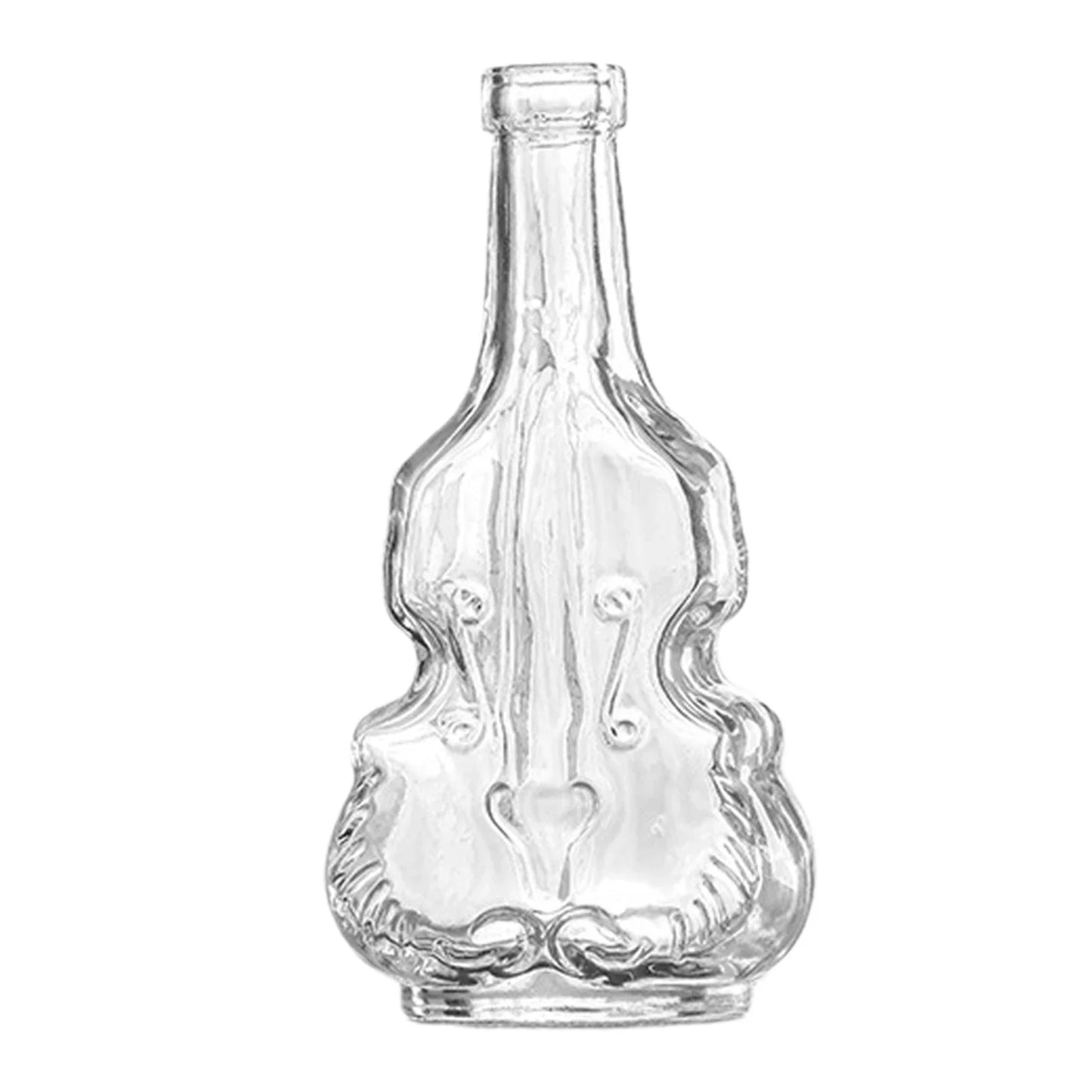 Vintage french clear glass vase shaped like a violin with detailed carvings used as pot decor and plant pot decor