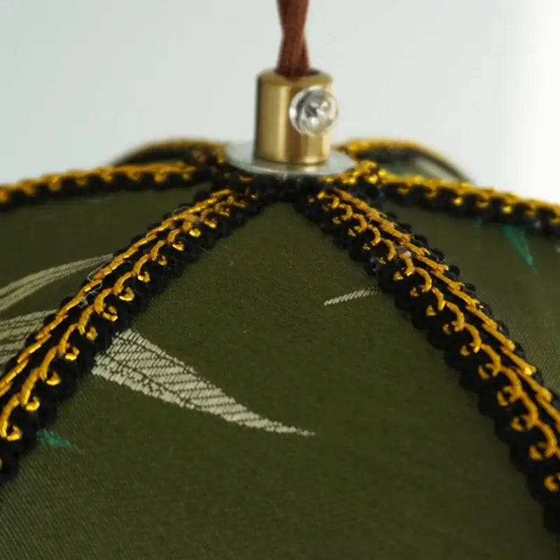 Olive green fabric lampshade with black and gold braided trim for vintage french floral iron tassel led pendant lights decorbites iron tassel