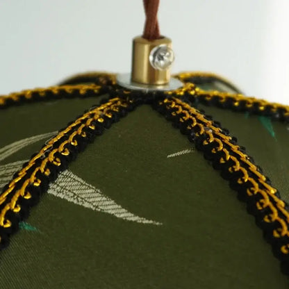 Olive green fabric lampshade with black and gold braided trim for vintage french floral iron tassel led pendant lights decorbites iron tassel