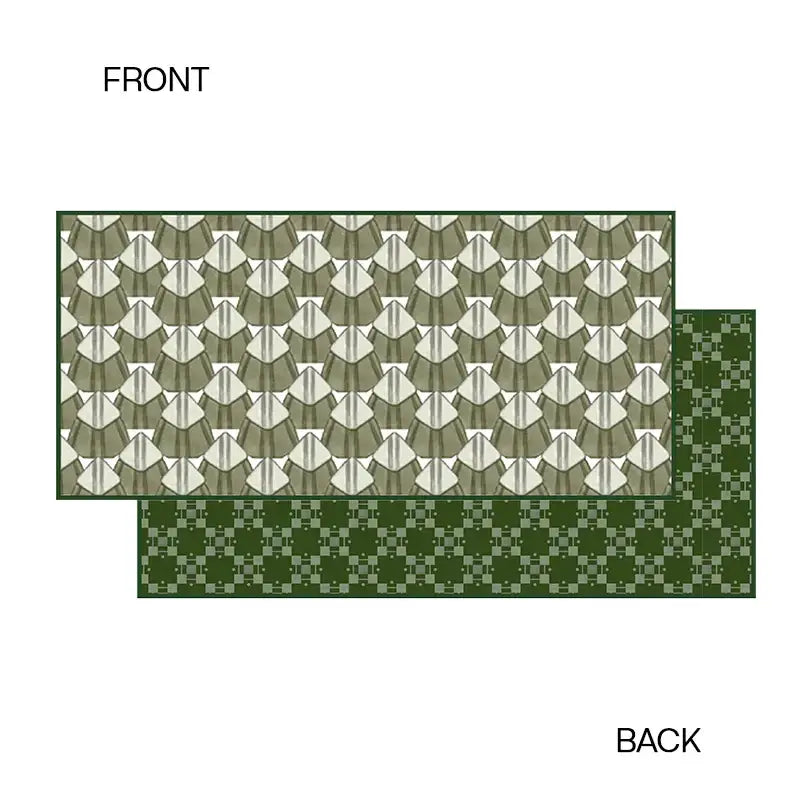 Olive green and cream geometric patterned bolster pillow case showing the checkered back design for bedroom decor