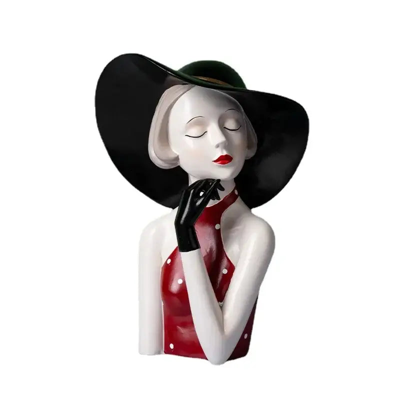 Decorbites elegant ceramic bust of a woman in a black hat red polka dot top for living room decorbites elegant high-level decor
