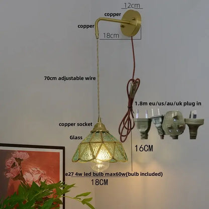 Vintage glass brass led wall sconce with copper finish and stained glass lampshade for bedroom decorbites wall sconce