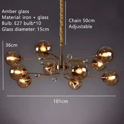 Vintage gold amber glass bubble chandelier with brass iron frame and crystals featuring ten e27 bulbs for living room decorbites glass bubble chandelier