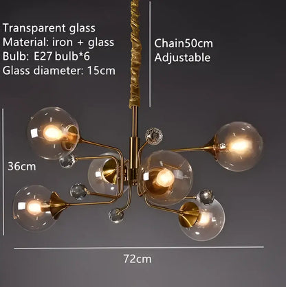 Vintage gold amber glass bubble chandelier with transparent spheres and crystal accents for elegant living room decorbites glass bubble