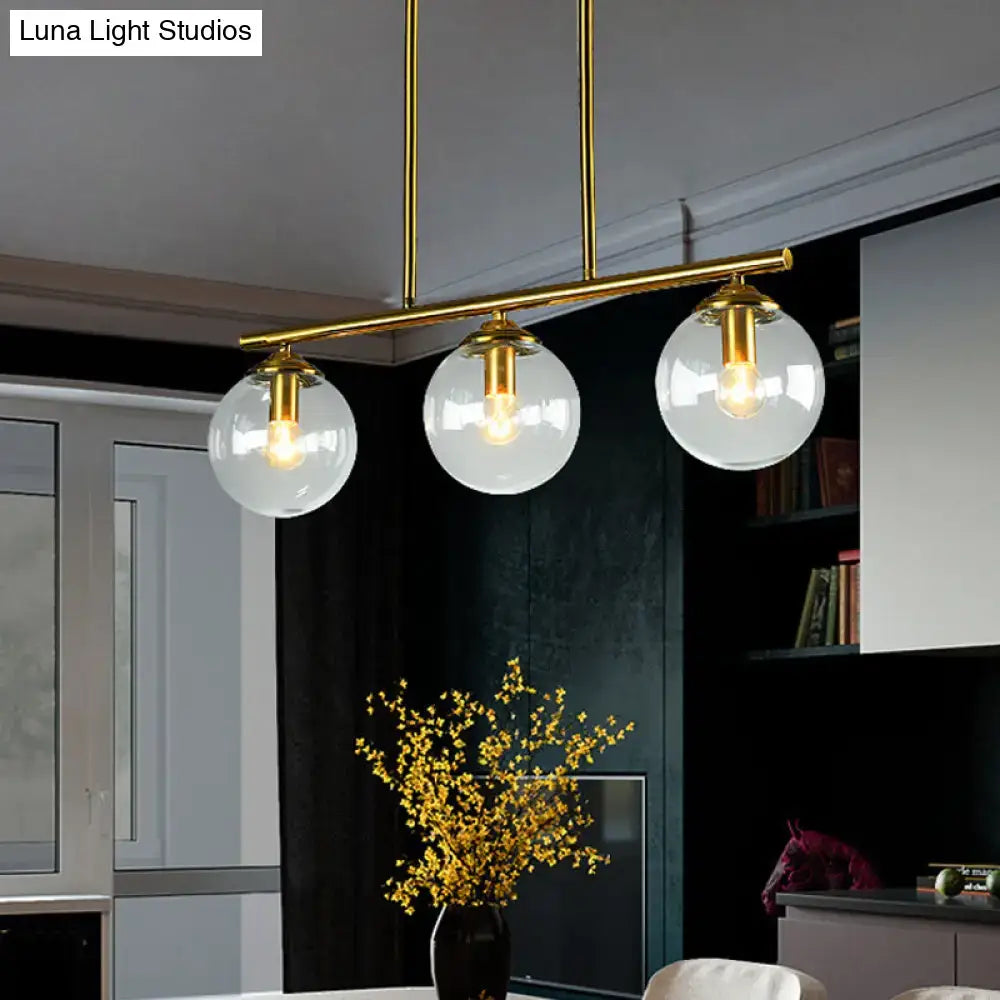 Decorbites vintage 3-bulb pendant lamp with gold fixture and clear amber glass globe shades for island lighting