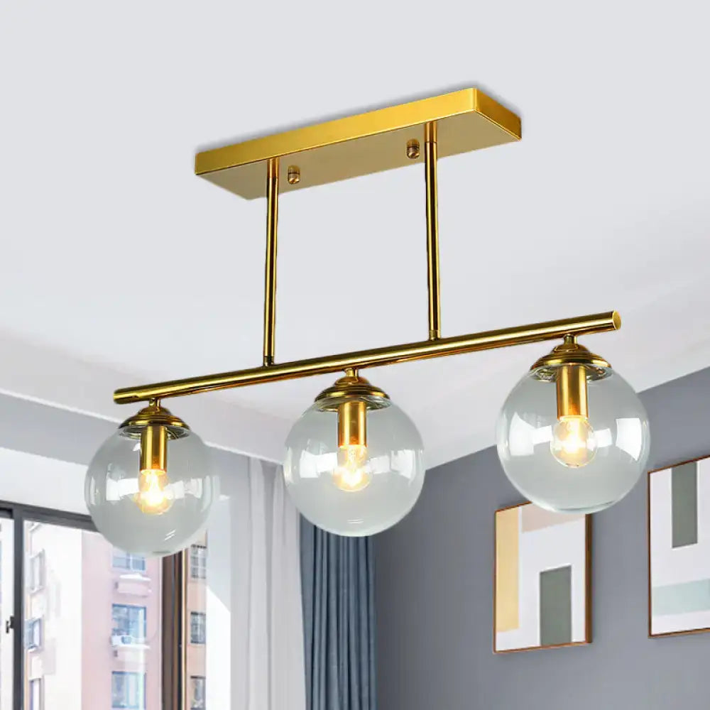 Decorbites vintage 3-bulb glass pendant lamp with gold fixture and clear amber glass sphere shades for island lighting