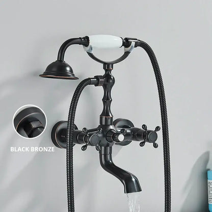 Black bronze vintage-style bathtub faucet with white ceramic handle and flexible shower hose decorbites golden black bathtub faucet