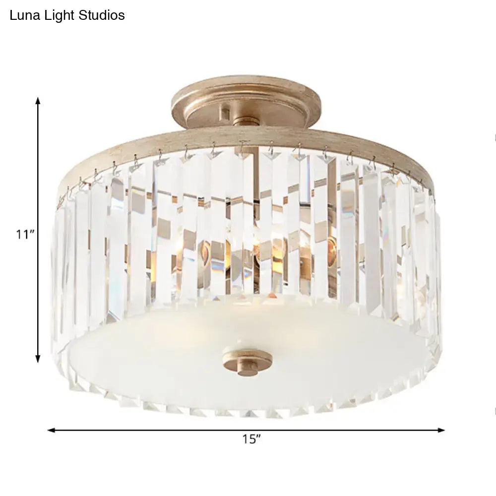 Decorbites vintage crystal block ceiling light 15-inch brushed gold frame with clear prisms 220v-240v block ceiling light