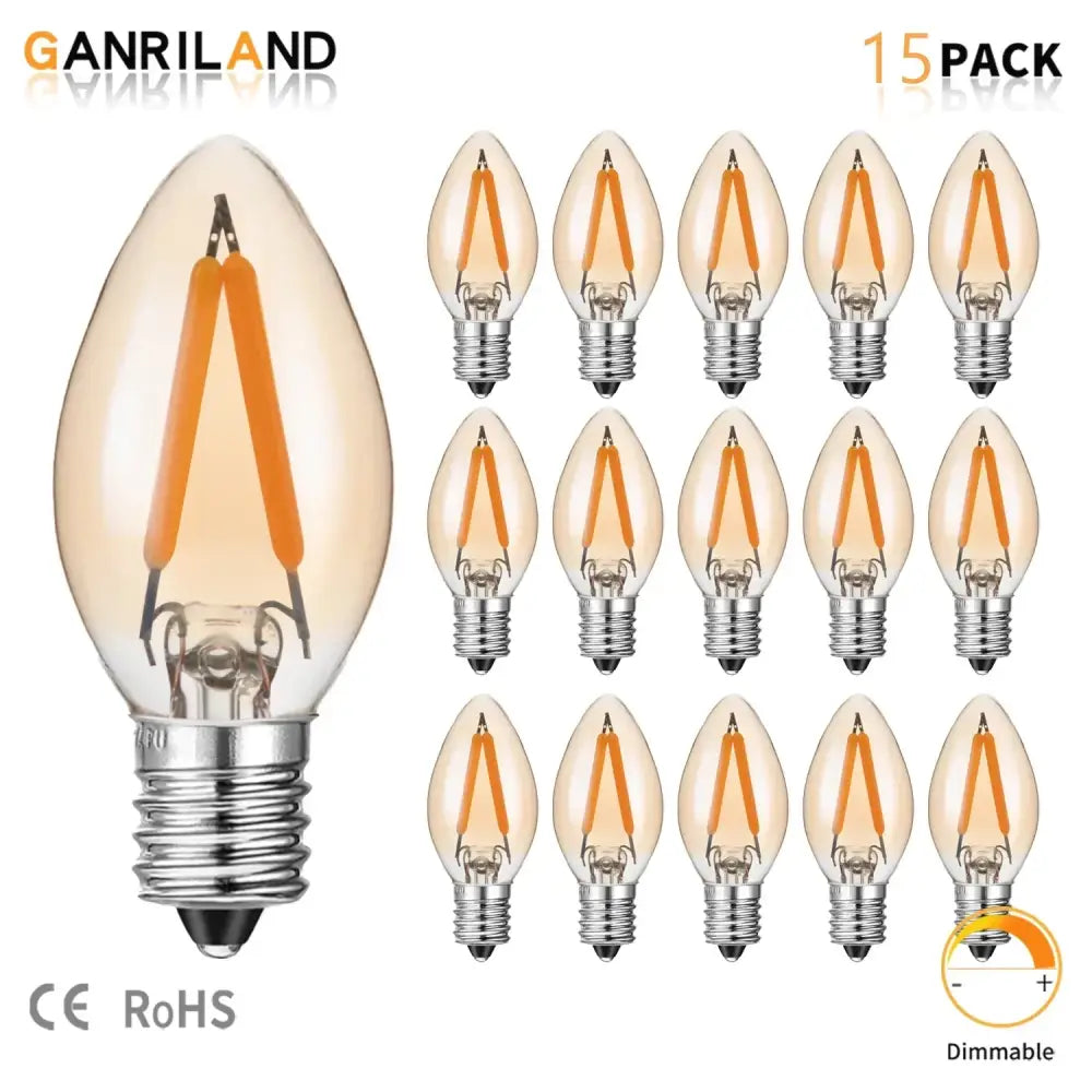 Clear glass led filament edison candle light bulb with warm orange filament and silver base by ganriland 15-pack