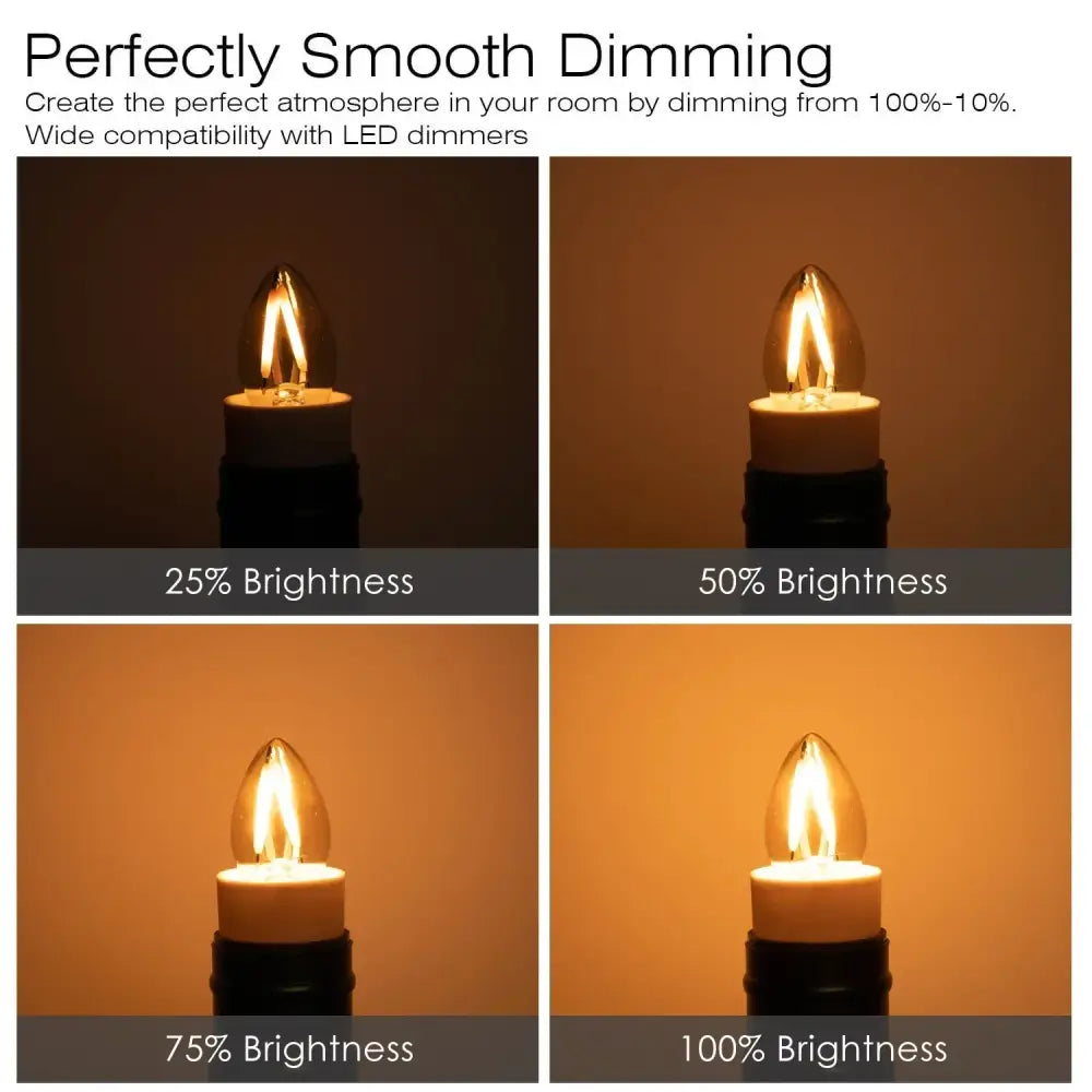 Warm-toned vintage gold dimmable led filament edison candle light with clear glass and frosted base for smooth dimming