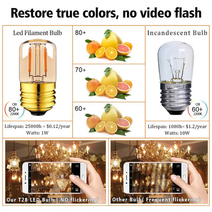Vintage gold dimmable led tubular bulb 6 pack with clear glass and orange filaments for warm bedroom lighting