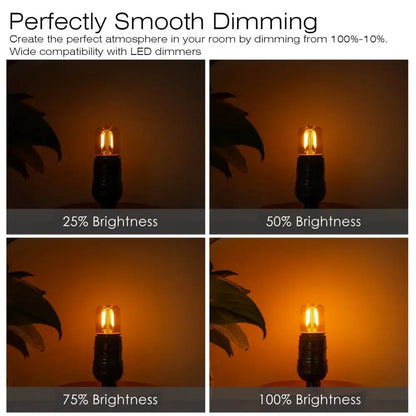 Warm-toned vintage gold dimmable led tubular bulb with clear glass and black metal base for bedroom lighting