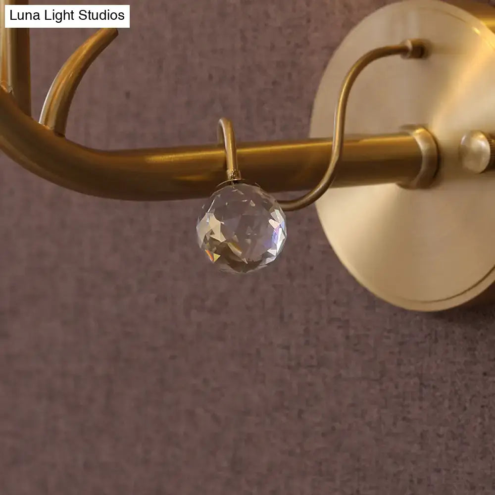 Vintage gold finish clear glass wall sconce with faceted crystal ball pendant hanging from brass hook for 220v-240v use