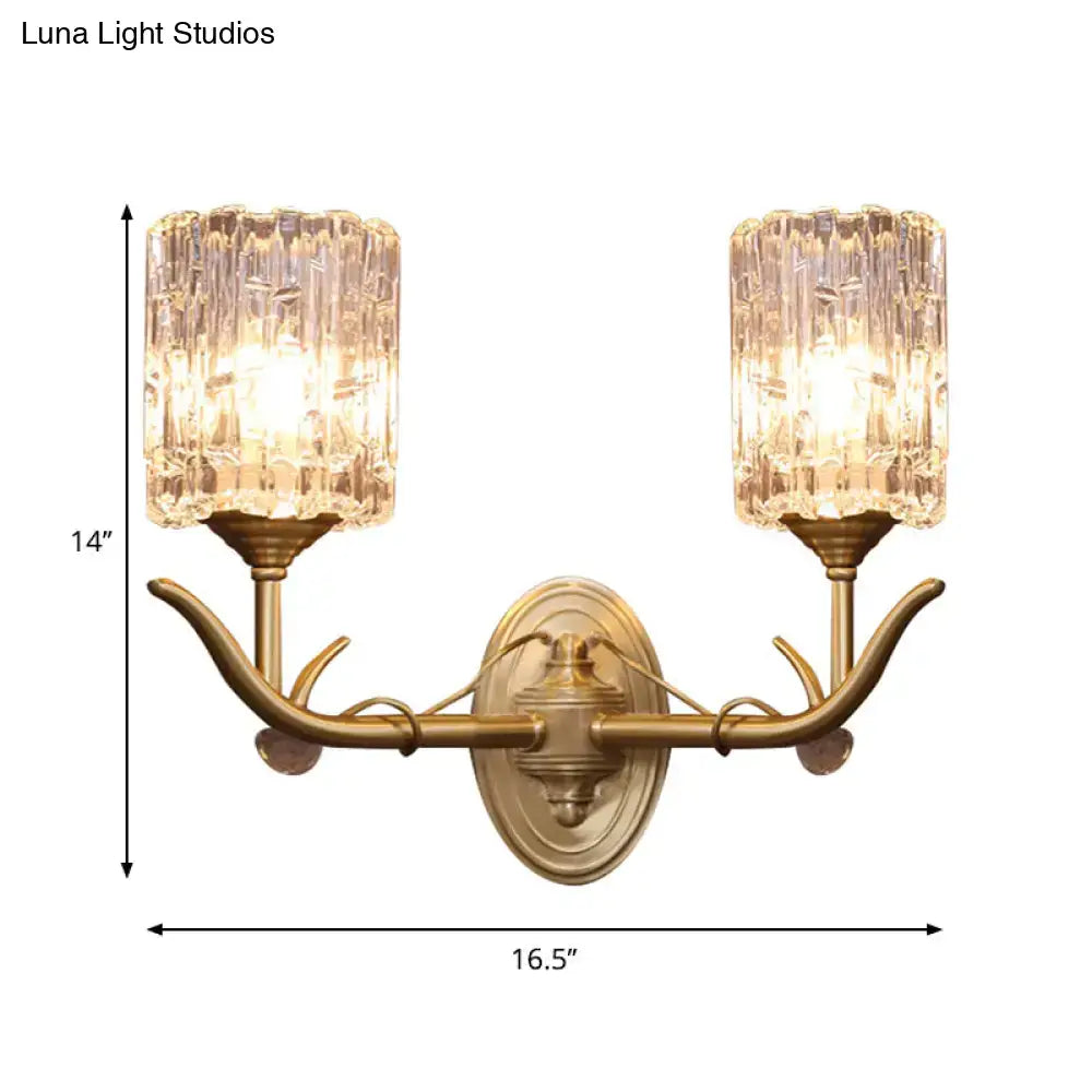 Antique brass two-light wall sconce with clear glass textured shades and vintage gold finish for corridor 220v-240v