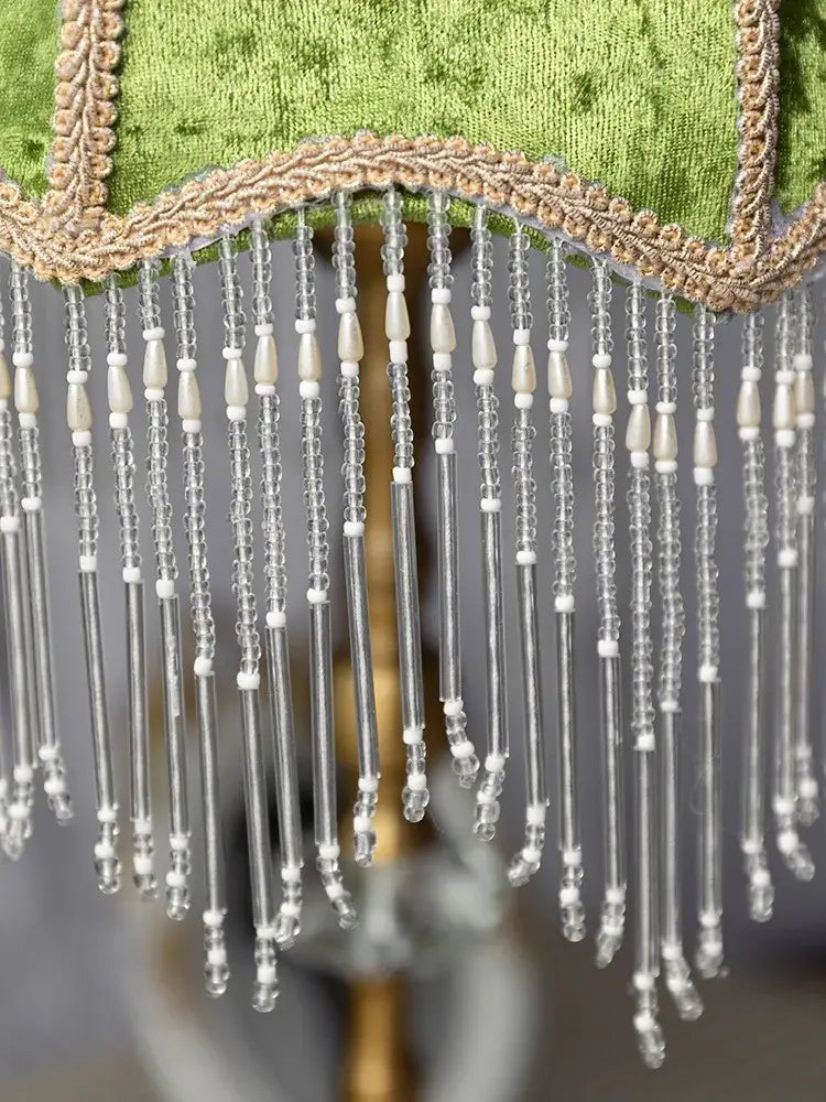 Vintage decorbites gold lustre table lamp with green velvet lampshade and gold lustre tassel for bedroom decor