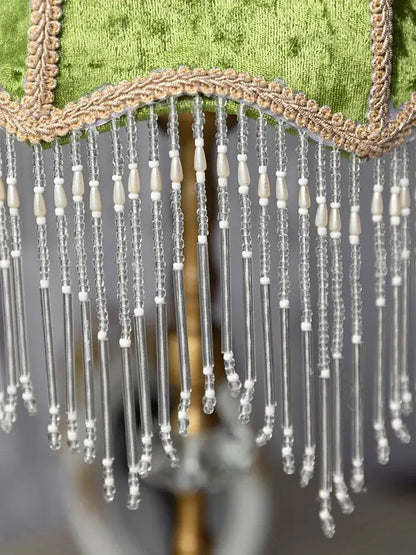 Vintage decorbites gold lustre table lamp with green velvet lampshade and gold lustre tassel for bedroom decor