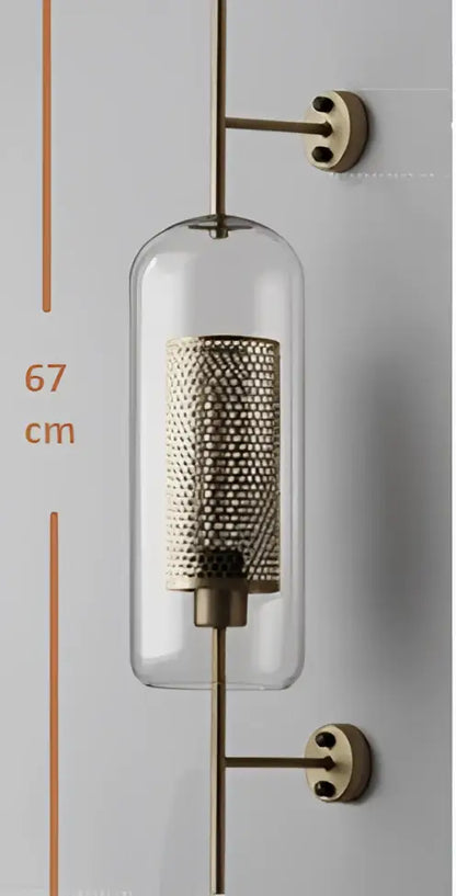 Vintage gold mesh led wall sconce with clear glass cylinder and brass mesh shade for bedroom decorbites led wall fixture