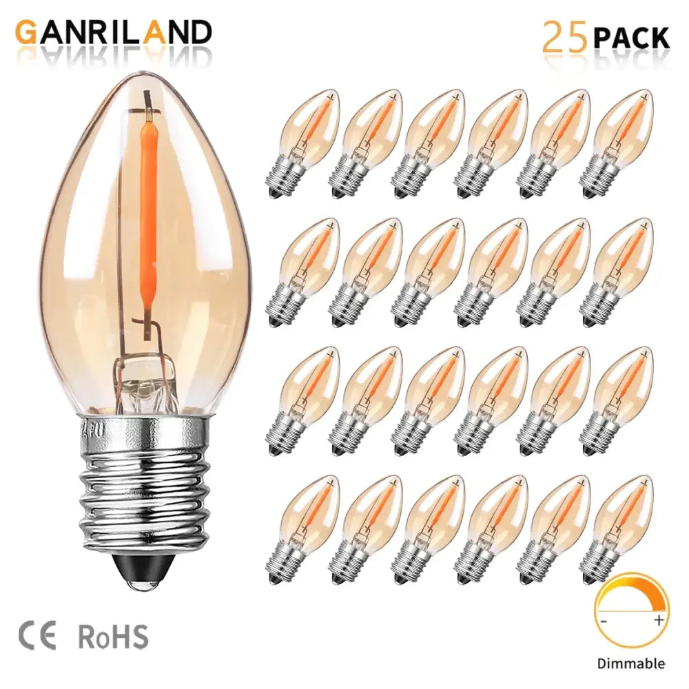 Ganriland 25-pack dimmable edison-style filament bulb with amber gold tint glass and silver screw base for decorbites gold tint lighting