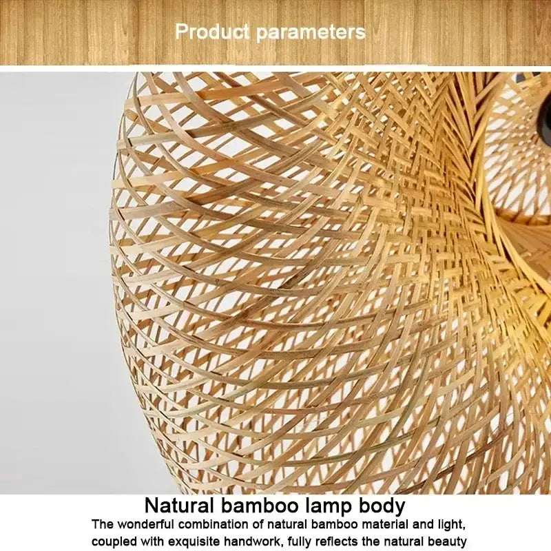 Natural bamboo led pendant light with woven light golden brown handcrafted design for vintage dining room decor