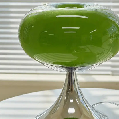 Vintage green and cream glass table lamp with vibrant green glass and polished chrome base for bedroom decorbites cream glass