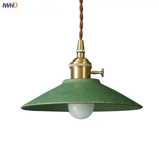 Vintage green ceramic led pendant lamp with brass fixture and twisted brown cord for dining room decorbites ceramic led pendant