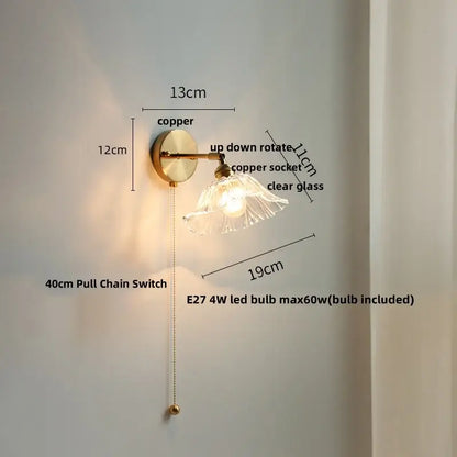Copper wall sconce with clear glass shade and adjustable arm for vintage green glass led bedroom stair lighting