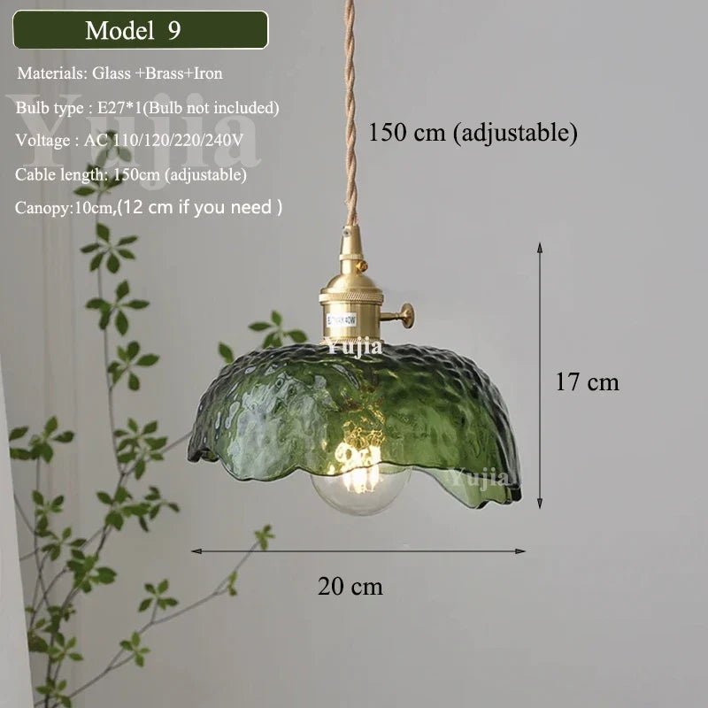 Vintage Green Glass Pendant Light With Brass Finish - Decorbites