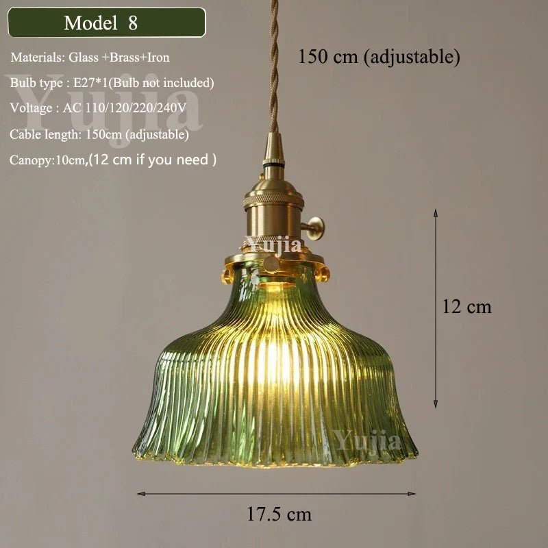 Vintage Green Glass Pendant Light With Brass Finish - Decorbites