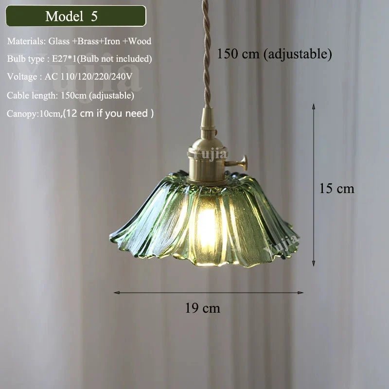 Vintage Green Glass Pendant Light With Brass Finish - Decorbites