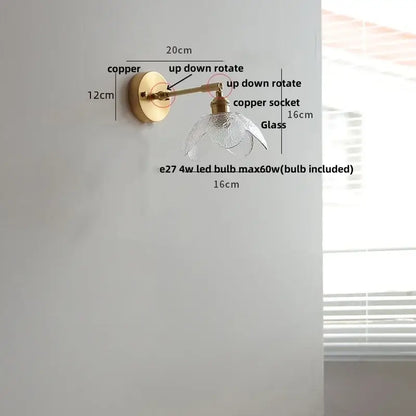 A delicate vintage green loft led wall lamp with textured glass shade and brass sconce featuring a pull chain