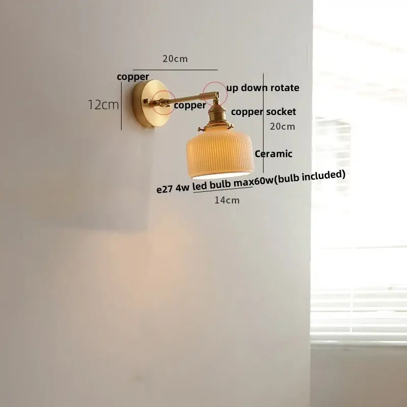 Copper wall lamp with ribbed ceramic shade vintage green loft led loft led wall sconce with pull chain for bedroom