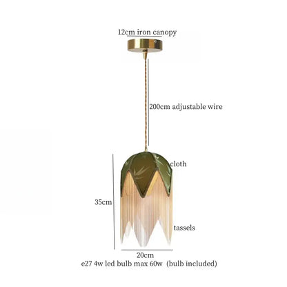 Vintage green velvet tassel pendant light with olive green fabric and brass iron canopy for living room decorbites green tassel