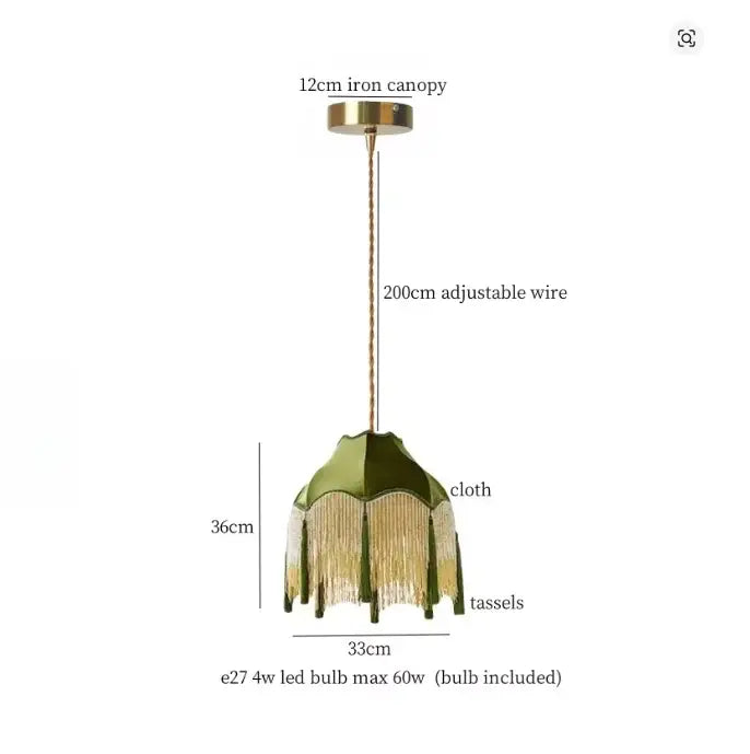 Vintage green velvet tassel pendant light with brass iron canopy and gold tassels for living room decorbites green tassel