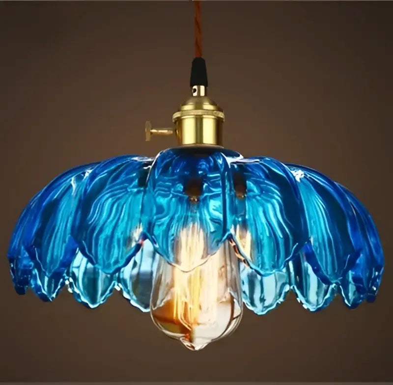 Blue glass pendant light with brass fixture and exposed bulb vintage hand blown glass pendant lights for living room
