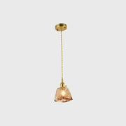 Aubrey vintage handmade tan glass pendant light with handmade brass shaded fixture and brass chain mount