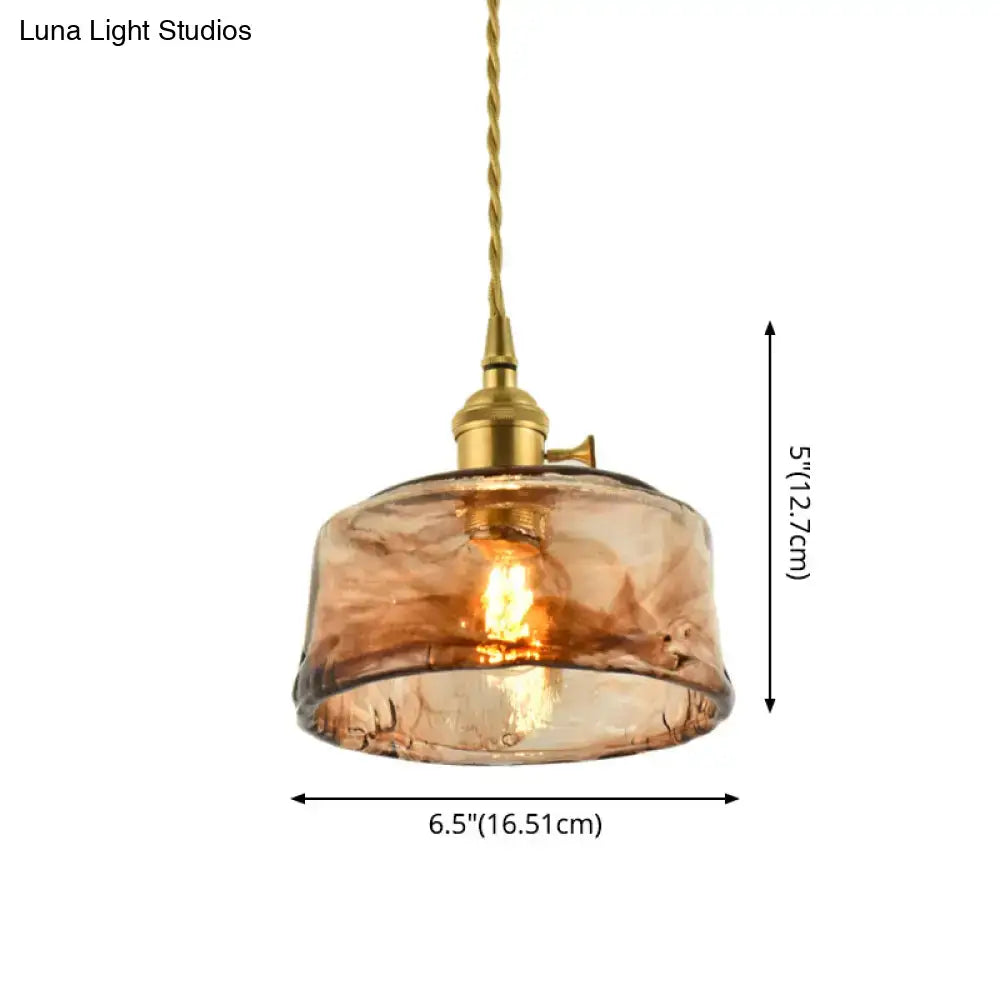 Aubrey vintage handmade tan glass pendant light with textured hand-blown finish and vintage handmade brass hardware