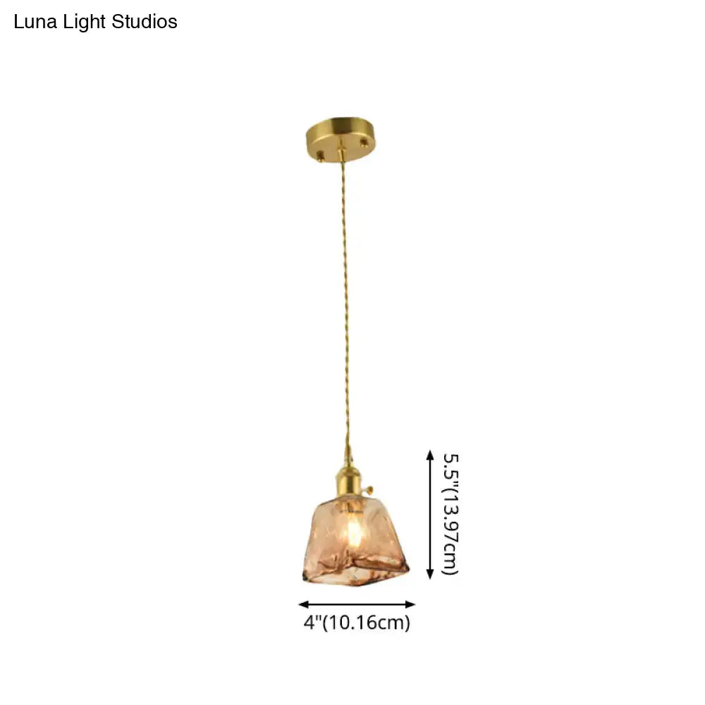 DecorBites™ aubrey vintage handmade pendant light with amber tan glass and vintage handmade brass shaded fixture