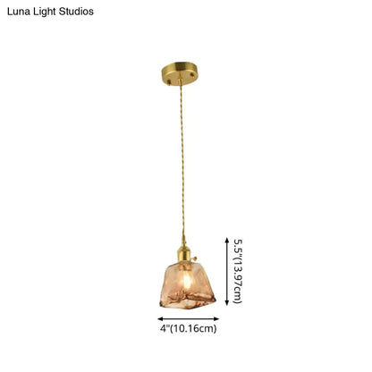 DecorBites™ aubrey vintage handmade pendant light with amber tan glass and vintage handmade brass shaded fixture