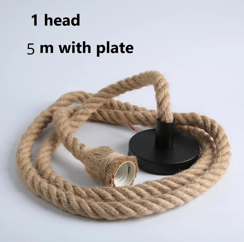 Vintage Hemp Rope Industrial Pendant Light - Decorbites