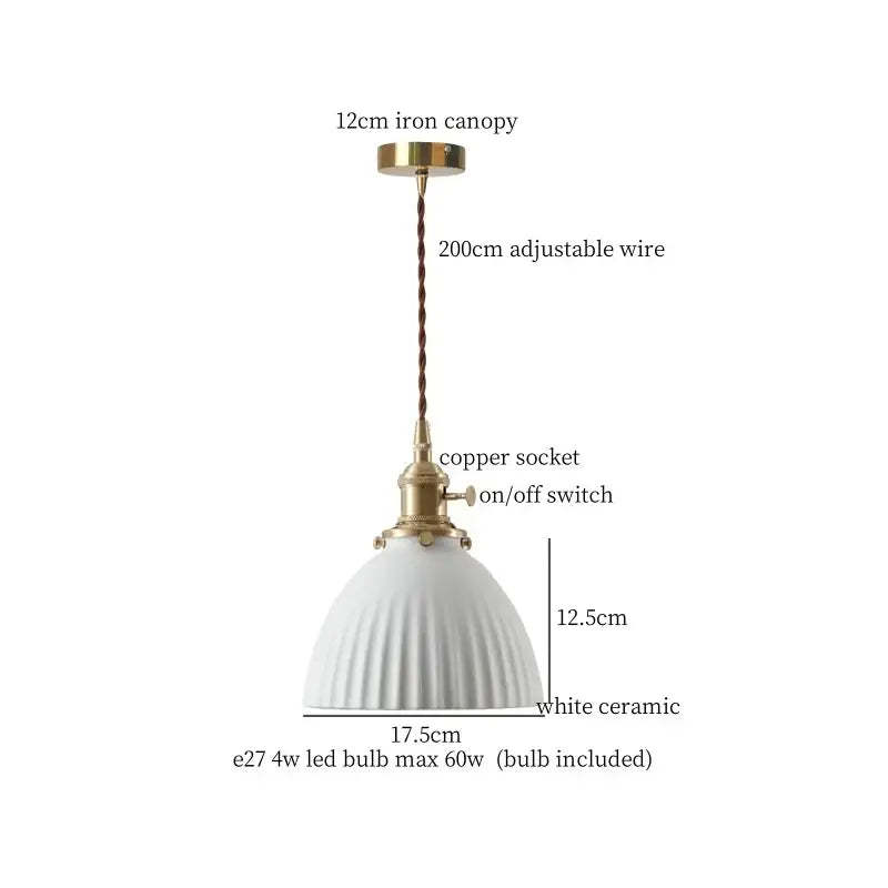 White ceramic led pendant light with ribbed design brass accents and adjustable wire suspension decorbites ceramic led