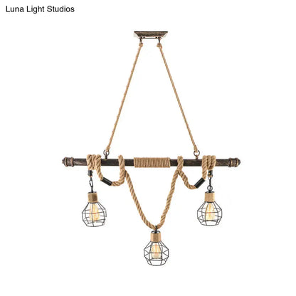 Rustic industrial-style decorbites vintage style hanging light with beige metal, rope accents, and three filament bulbs for island lighting