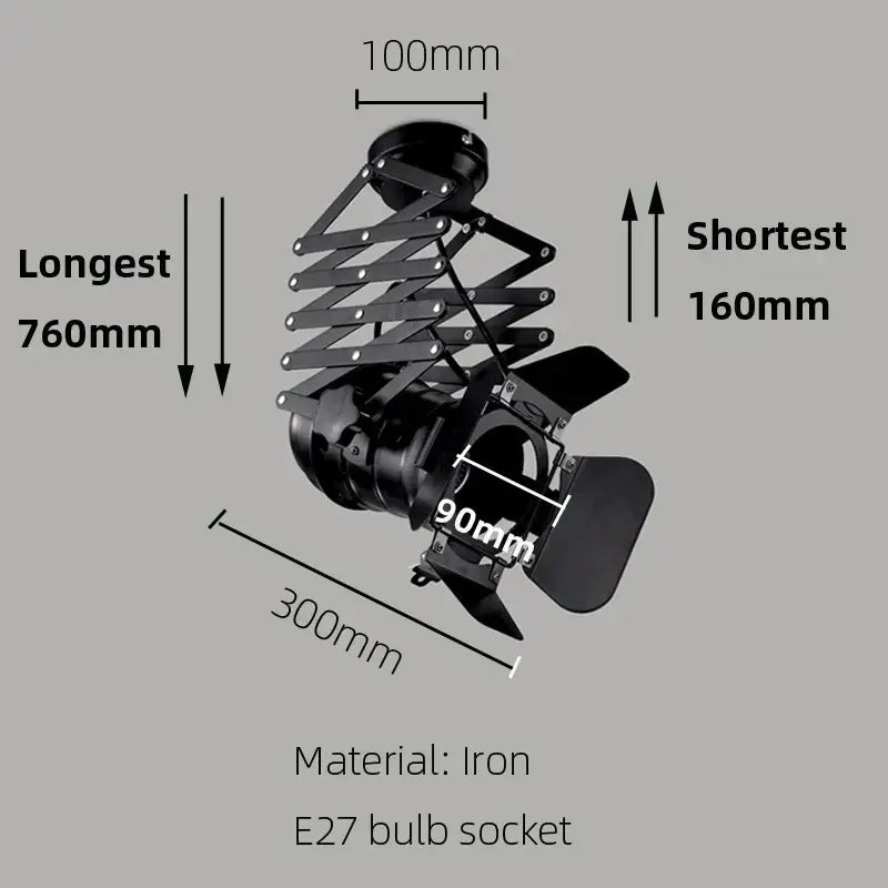 Black iron vintage style decorbites adjustable loft ceiling light with articulated arms and 90mm lens for bedroom