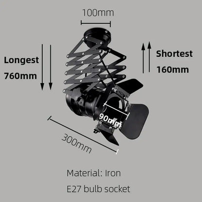 Black iron vintage style decorbites adjustable loft ceiling light with articulated arms and 90mm lens for bedroom